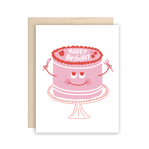 The Beautiful Project - Pink Funny Face Layer Cake Will Eat Itself Birthday Card