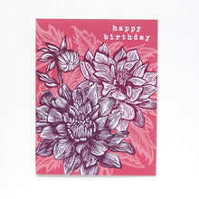 Hawk and Rose - ‘Dahlias’ Linocut Birthday Art Card