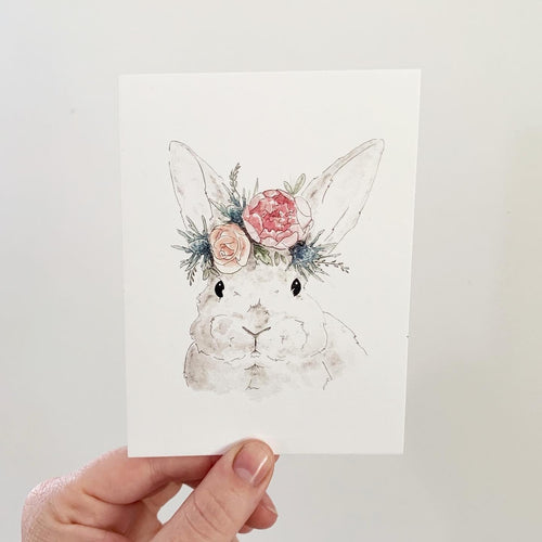 Critter Co. - GREY BUNNY WITH A FLOWER CROWN Card