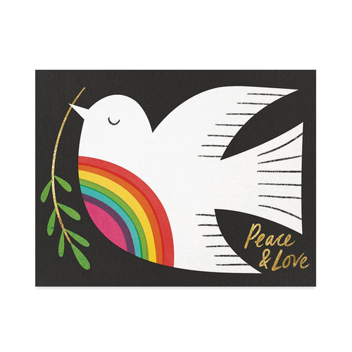 Halfpenny Postage - PEACE AND LOVE RAINBOW BIRD Holiday Card