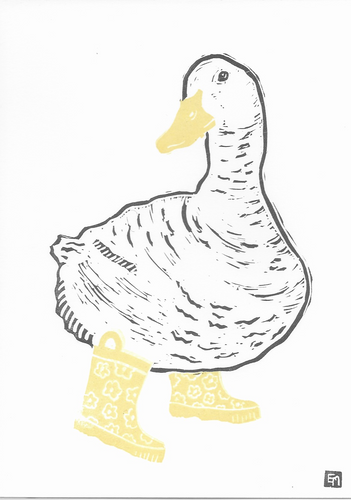 Ella Mollie - DUCKY BOOTS Linocut Print/Postcard