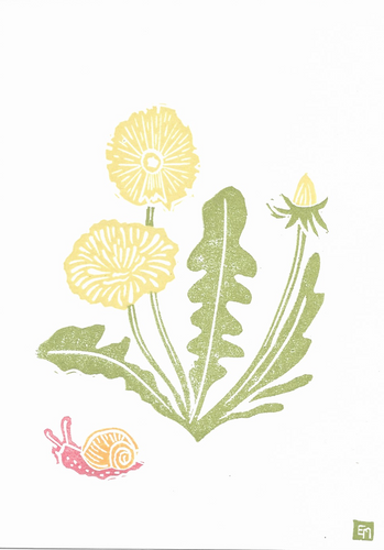 Ella Mollie - DANDELION Linocut Print/Postcard