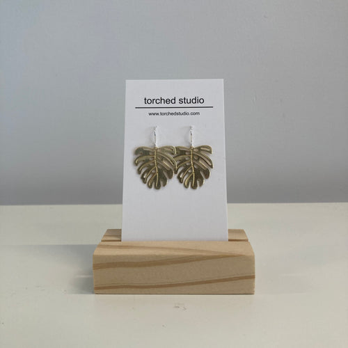 Torched Studio - Small Monstera Brass Earrings