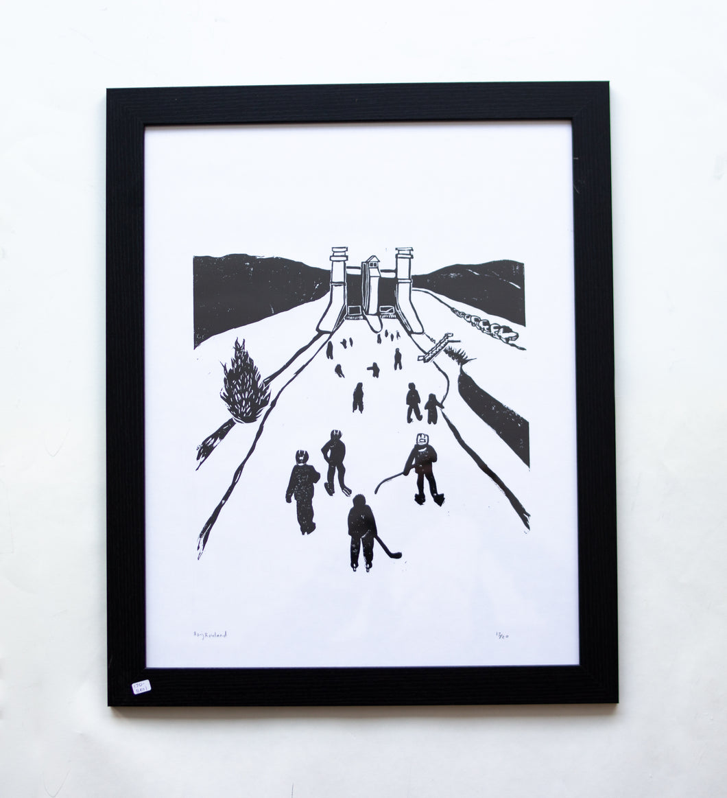 Benji Rowland - Canal Under the Lift Lock Framed Linocut Print